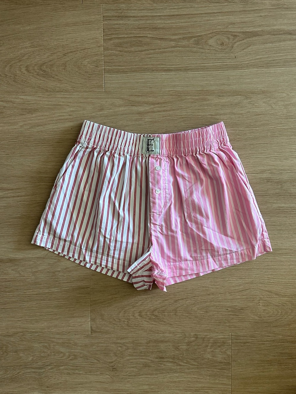 ElevenEleven Women’s Boxer Shorts Pinstripe Size Small Red and Pink